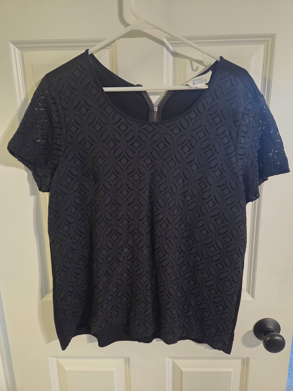 Market & Spruce Black Lace Short-Sleeve Top